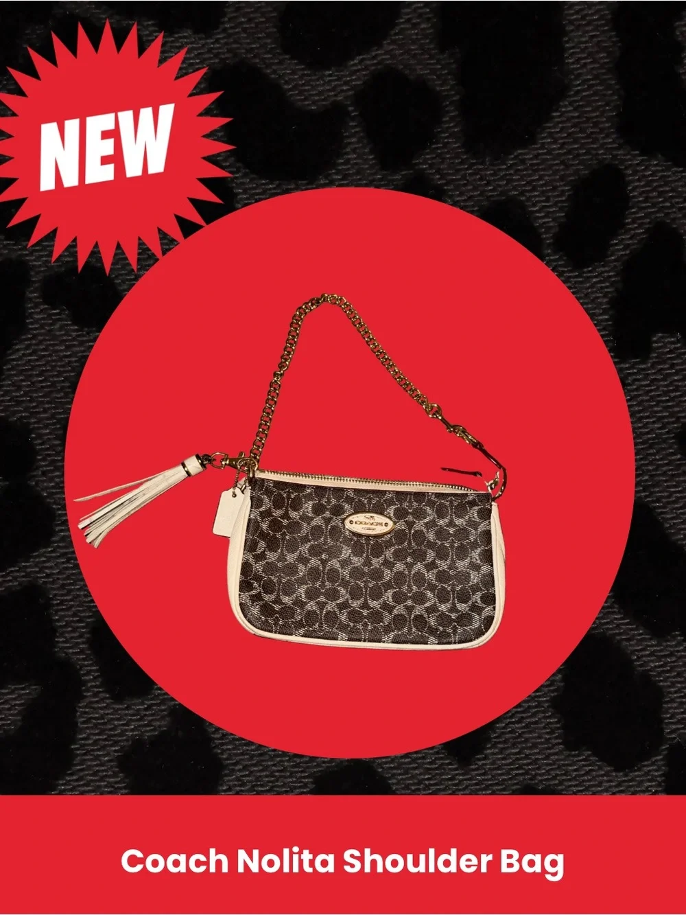 Coach Brown and White Signature Nolita Chain Shoulder Bag